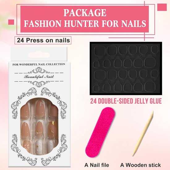 24 stuks handgemaakte nagels om op te plakken, vierkante French press on nails, wit roze, kunstnagels met 3D-bloemenparels, acryl, volledige dekking, vingernagels om op te plakken, voor vrouwen — afbeelding 3
