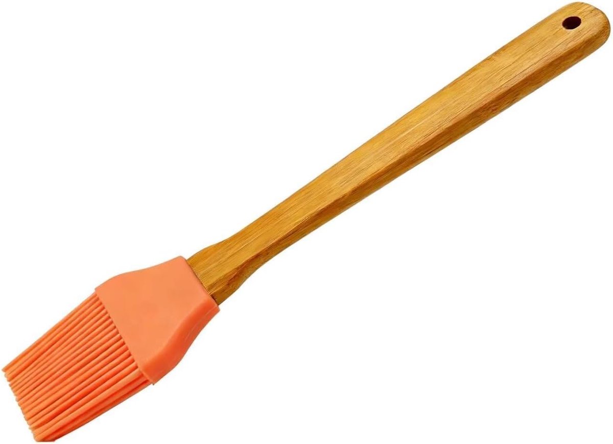 Bakkwasten, keukenpastelborstel, siliconen borstel met bamboegreep, grillborstel, basting gebakborstel voor bakken en grillen, premium keukenborstel in levensmiddelenkwaliteit - BPA-vrij (24