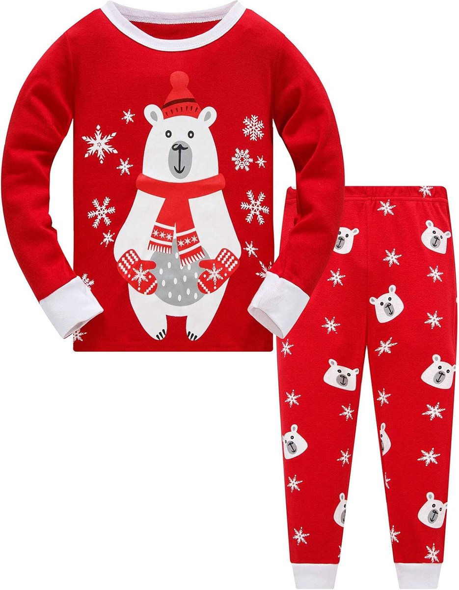 Pjs Kids Pyjama Set voor Jongens Pyjama Katoen Peuter Babykleding Meisjes Nachtkleding Leuke Kerstman Nachtkleding Unisex Lange Mouw 2 Stuk Nachtkleding Outfit 1-12 jaar