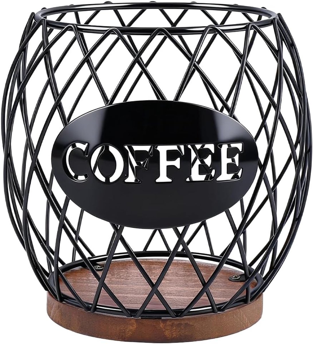 1 stuk koffiepadhouder organizer zwart koffiepadhouder mand ijzeren koffiepads opbergmand met houten basis organizer