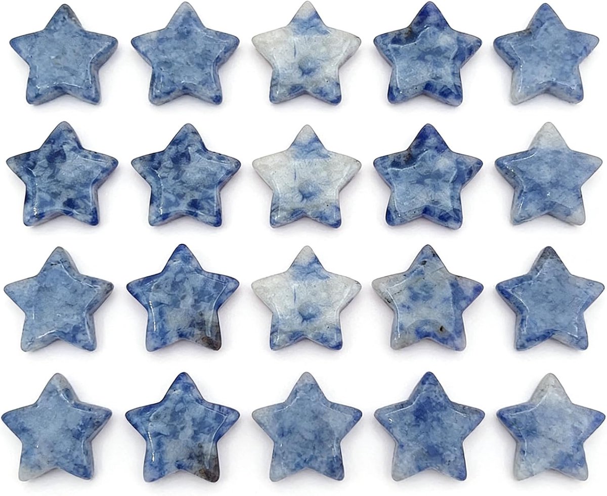 Kristallen stenen, set, 20 stuks natuurlijke sterren edelstenen, gepolijste stenen, geluksstenen, decoratieve stenen voor decoratie en Reiki-heling (blauw en wit)