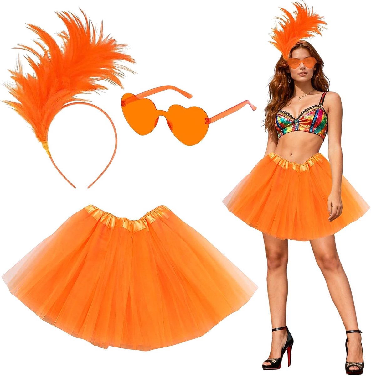 Tule Rok Voor Dames Met Voering, Hartvormige Zonnebril En Verenhoofdband, Jaren 80 Tutu Voor Carnaval, Maskerade En Podiumoptredens