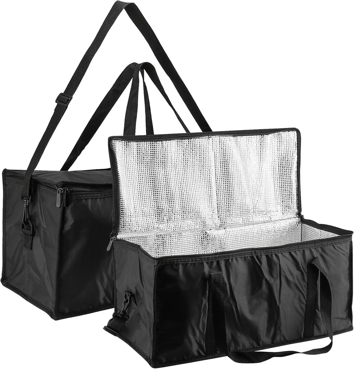 Grote bezorgtas voor warme en koude maaltijden, 40L, 2-pack, ideaal voor pizza en picknicks, zwart
