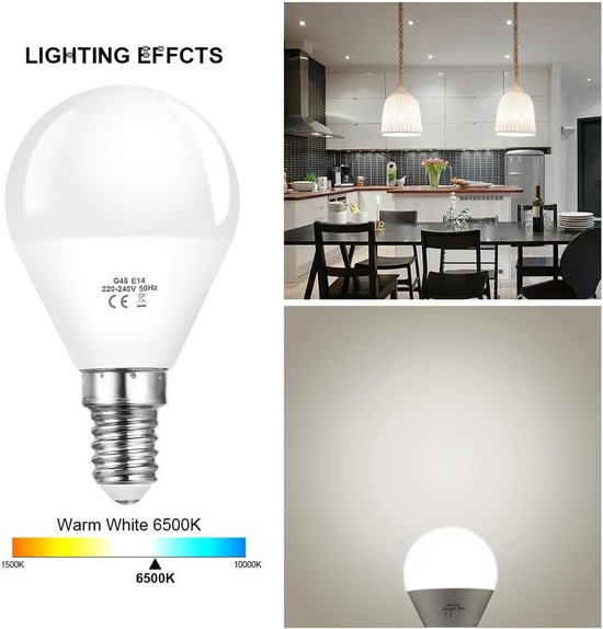 E14 Schroef LED Lampen Set van 5 Stuks, 6W G45 Golfbal, 40W Vervangende Lampen, Koud Wit 6500K, 600 Lumen, Energiezuinige Verlichting voor Thuis en Kantoor — afbeelding 3