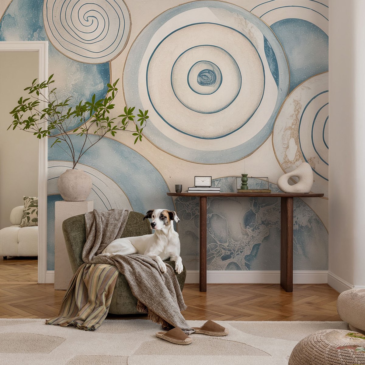 Coloray Vliesbehang - Beige Snellijm Behang - 104x70 cm - Spiraalvormige Wervels Muurschildering - Gang behang Abstractie - Fotobehang Vlies - Slaapkamer behang