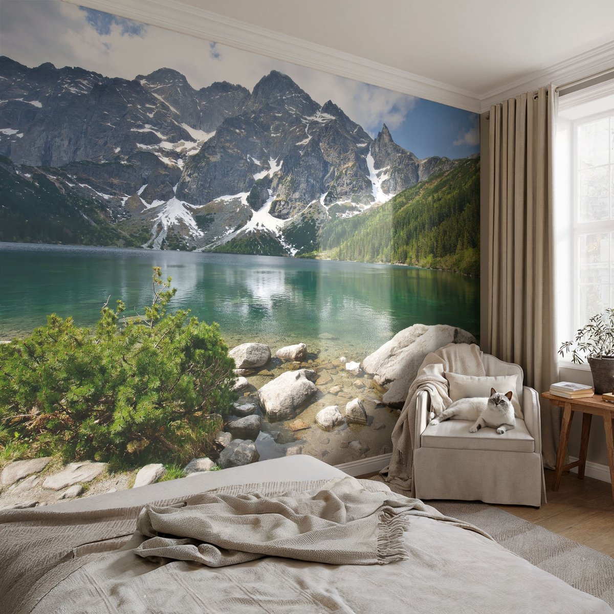 Coloray Vliesbehang - Groente Snellijm Behang - 104x70 cm - Bergmeer Fotobehang Vlies - Hal behang Landschappen - Muurschildering - Woonkamer behang