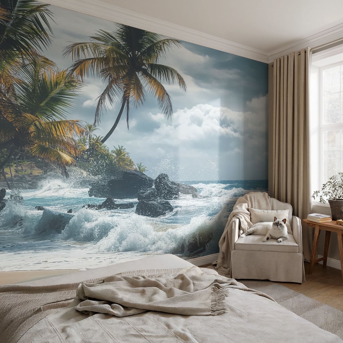 Coloray Vliesbehang - Blauw Snellijm Behang - 104x70 cm - Exotisch Strand Muurschildering - Slaapkamer behang Landschappen - Fotobehang Vlies - Gang behang