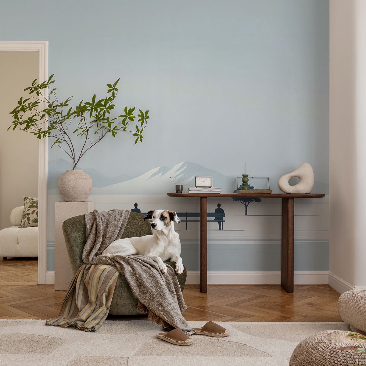 Coloray Vliesbehang - Blauw Snellijm Behang - 104x70 cm - Minimalistisch Landschap Fotobehang Vlies - Hal behang Landschappen - Muurschildering - Woonkamer behang