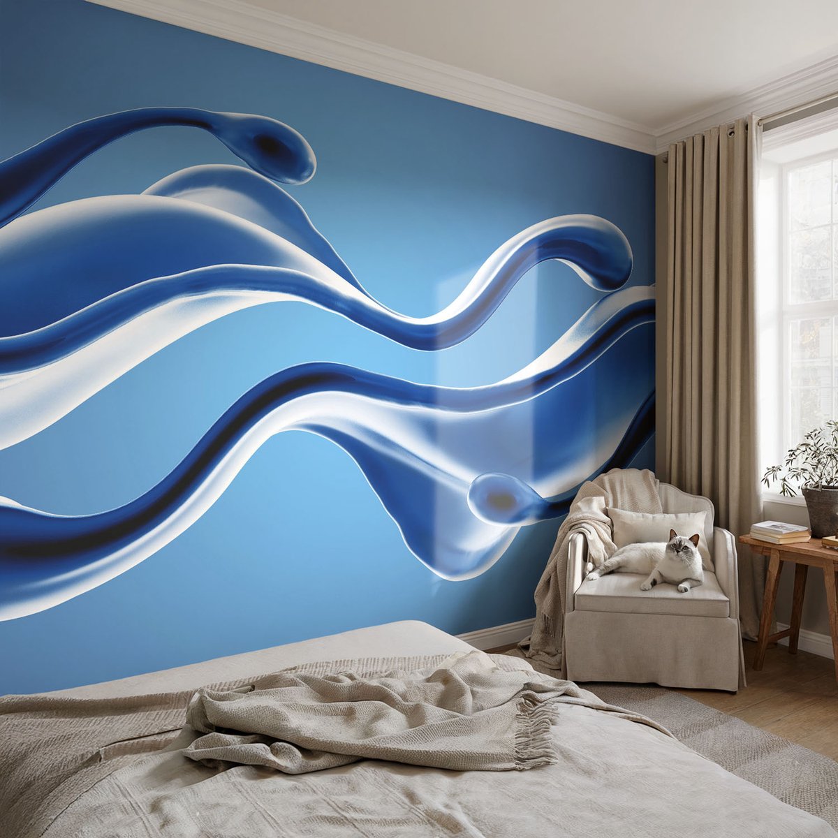 Coloray Vliesbehang - Blauw Snellijm Behang - 104x70 cm - Abstracte Lichtheid Fotobehang Vlies - Woonkamer behang Abstractie - Muurschildering - Woonkamer behang