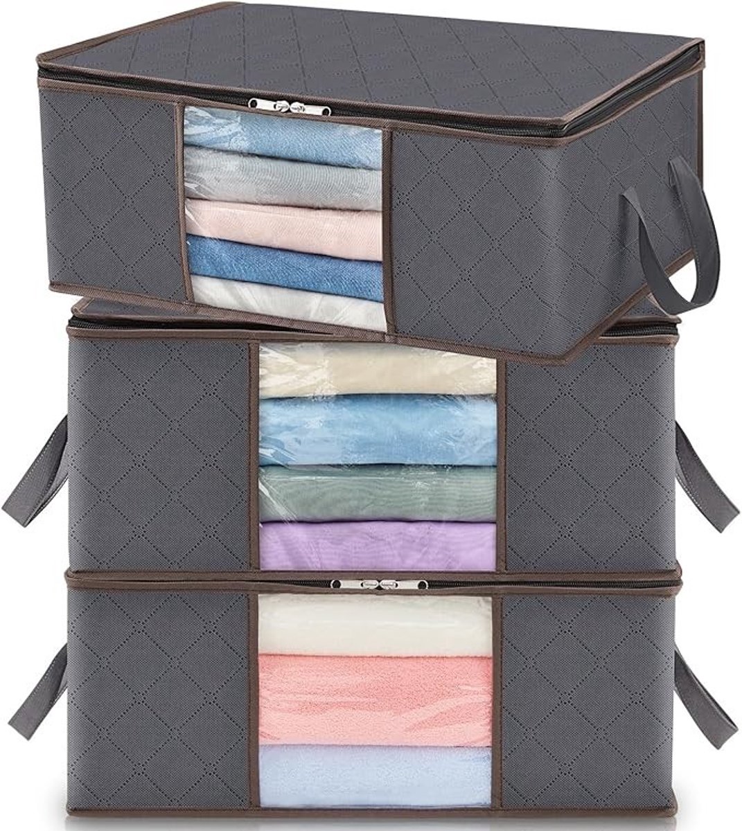Livatto Opbergtas Set van 3 – 35L Kleding Organizer met Rits en Transparant Venster – Opvouwbaar