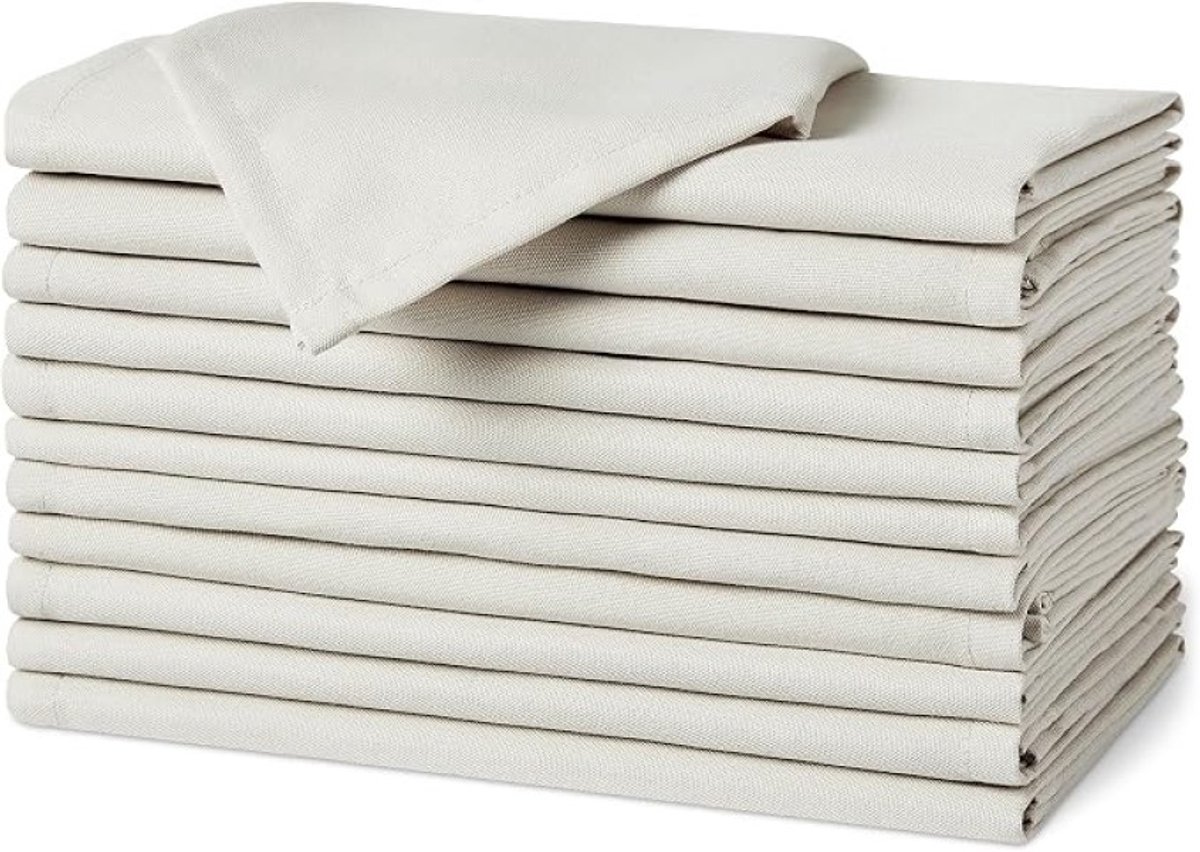 Livatto Herbruikbare Stoffen Servetten – Set van 12 – 43 x 43 cm – Vlek- en Kreukbestendig – Wit