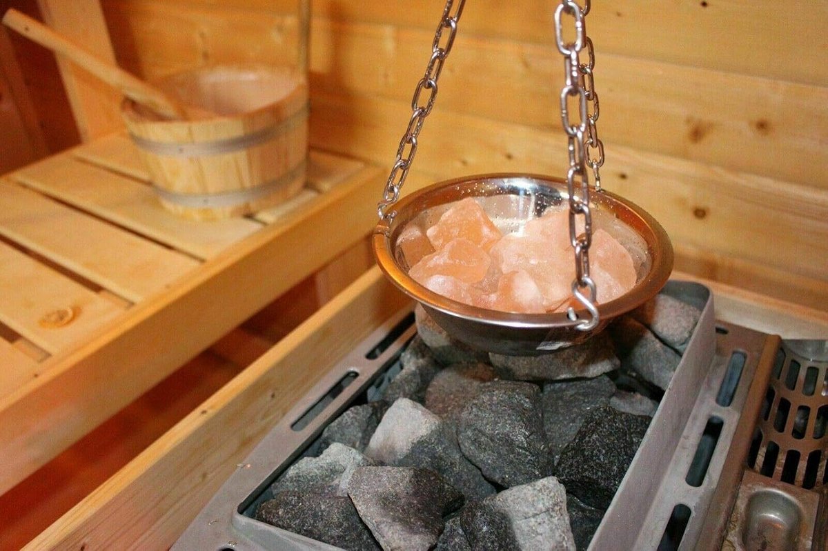 verdamperschaal kruidenpot roestvrij staal voor sauna en spa, aroma infusie - 16 cm, patroon: sauna schaal met zoutkristallen