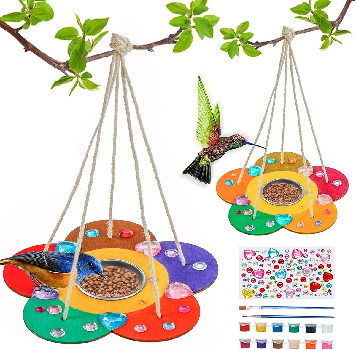 Hangende Vogelvoeder - 2 Stuks - kinderen knutselpakket - DIY Vogelvoederhuisje - Vogelvoederhuisjes Knutselpakket - Vogelhuisje beschilderen - Vogelvoederhuisje hangend - Creatief knutselen kinderen - Voor buiten, tuin, achtertuin, terras