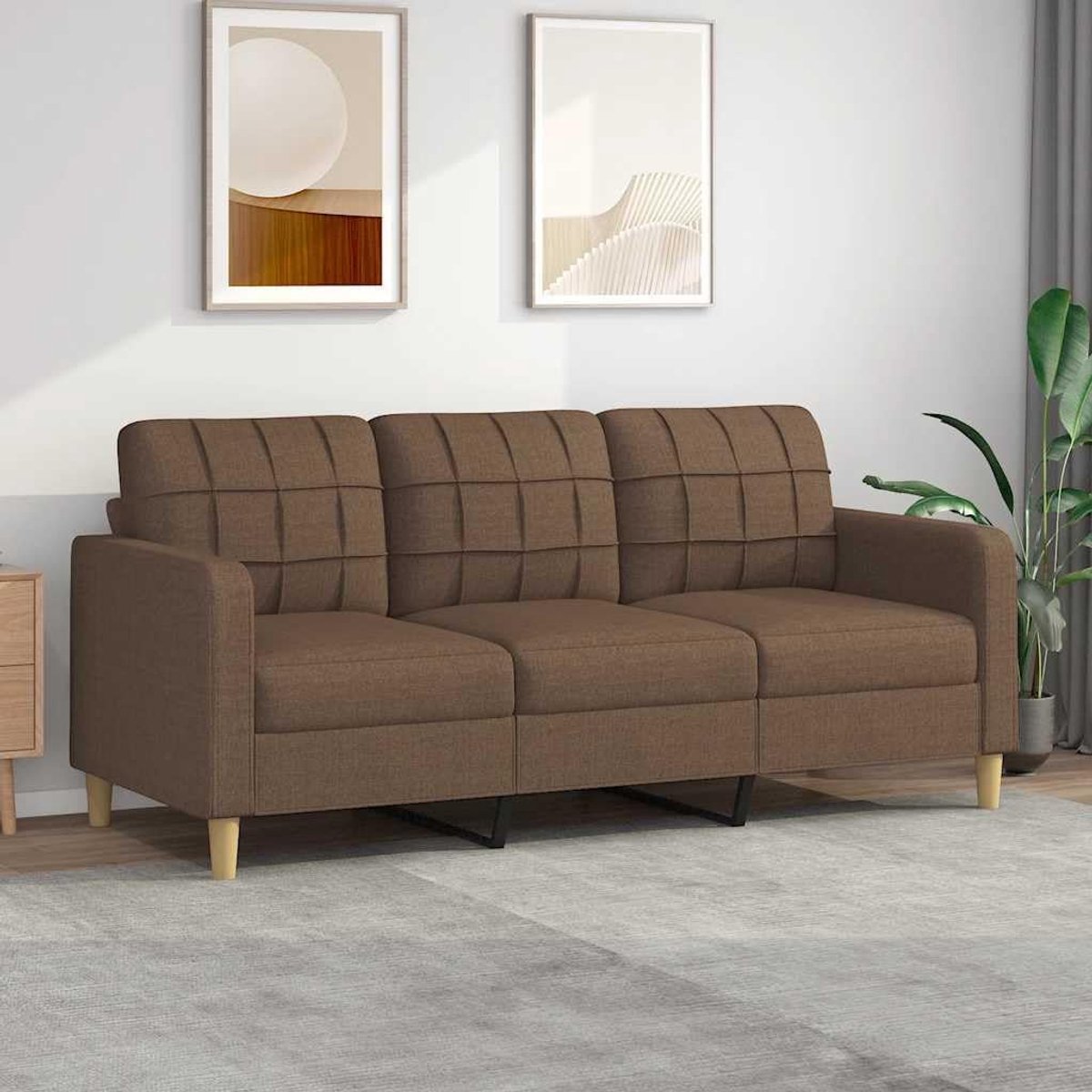 3-zitsbank, 180 cm breed, bruin, stoffen bekleding, modern design met robuust metalen frame en dikke bekleding voor comfortabel zitten