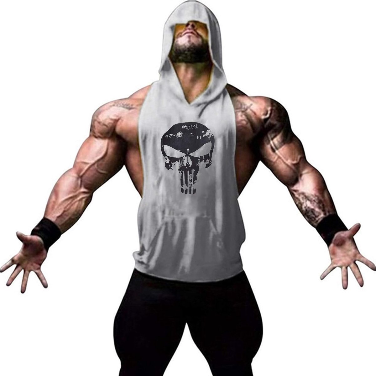 Sporttanktop voor heren, met capuchon, spiershirt voor training, gym, fitness en bodybuilding