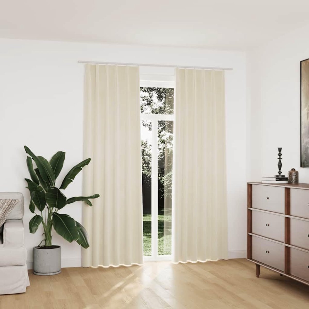 Verduisteringsgordijnen met haken, 2 stuks, fluweel, crème, 140 x 225 cm, voor woonkamer, slaapkamer, kantoor, lichtbescherming en privacy, machinewasbaar met metalen haken, elegant
