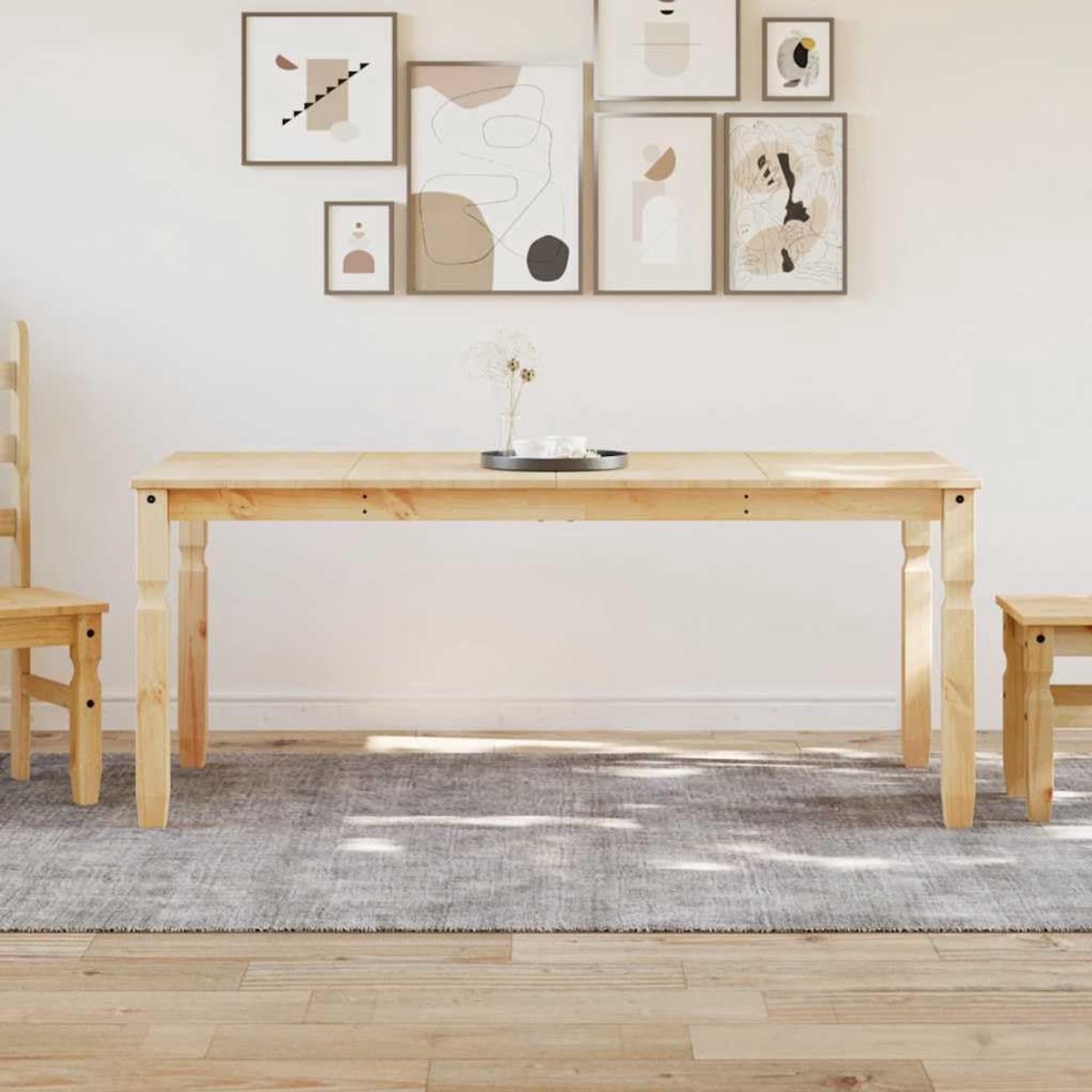 Eettafel 180x90x75 cm van massief grenen met robuust tafelblad voor keuken of eetkamer 6 stuks