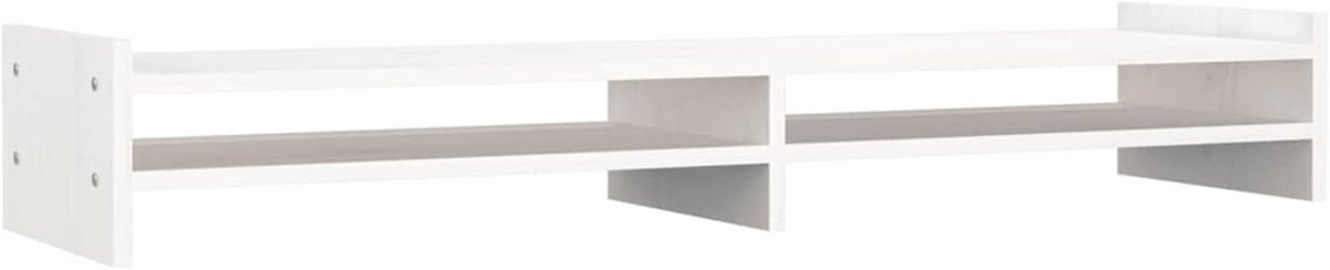 Monitorstandaard, bureau-opzetstuk, computerstandaard, tv-kast, notebookstandaard, bureaurek, beeldschermstandaard, 100 x 27 x 15 cm (b x d x h), massief grenenhout, wit