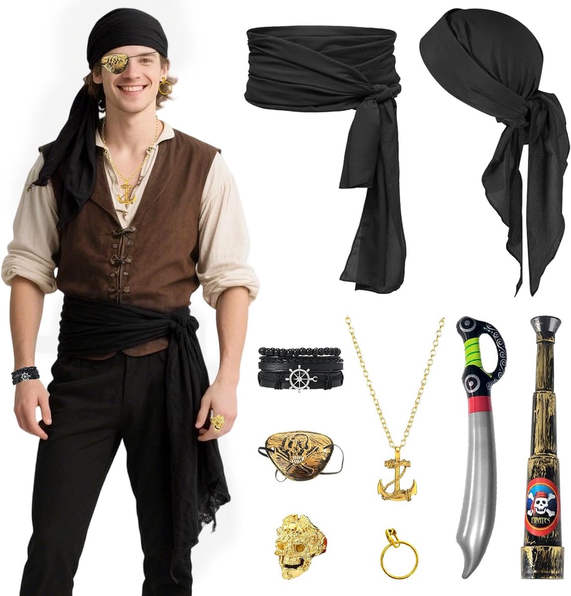 Piraten-bandana, riem voor carnaval en cosplay