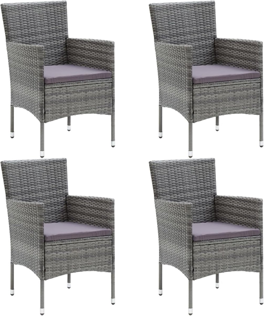 Tuinstoelen met kussen, tuin, eetstoel, tuinstoel, stoel, rotanstoel, rotanstoel, stoelset, tuinmeubelen, balkonstoel, weerbestendig, terras, balkon, 4 stuks, polyrotan grijs