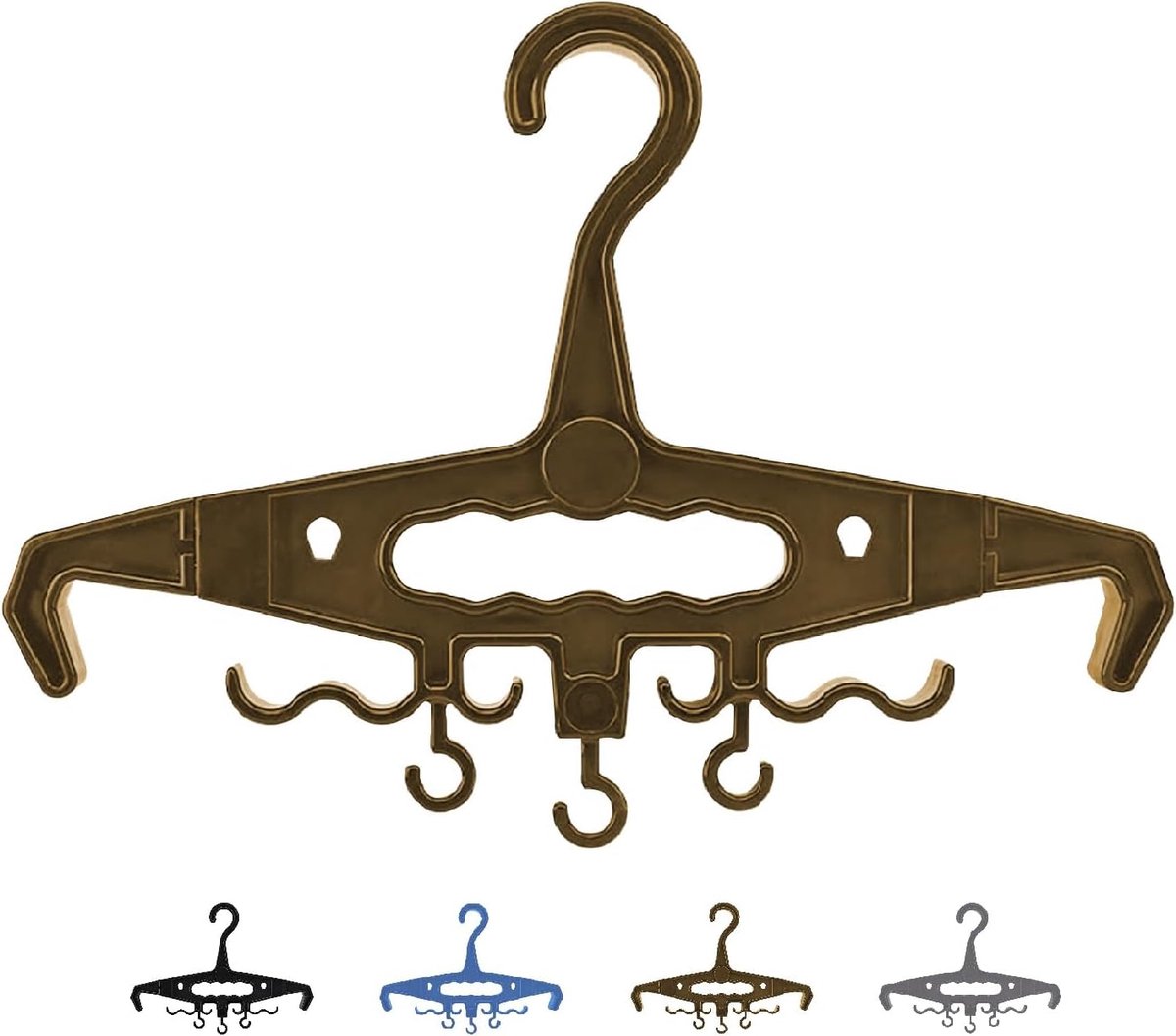 Multifunctionele kleerhanger, tactisch design met meerdere haken, hoog draagvermogen en ergonomische handgreep, ideaal voor buiten (bruin)