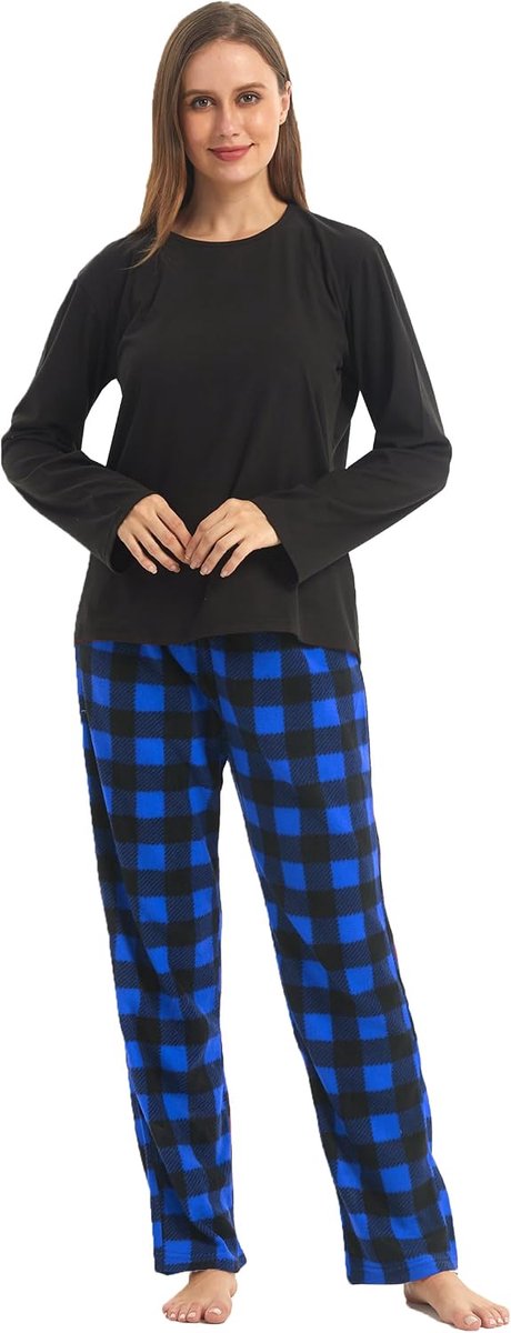 Pyjama's voor dames, ultrazacht microfleece, lange mouwen, top en fleece geruite pyjama's voor vrouwen, lounge-wear, sets 2 stuks