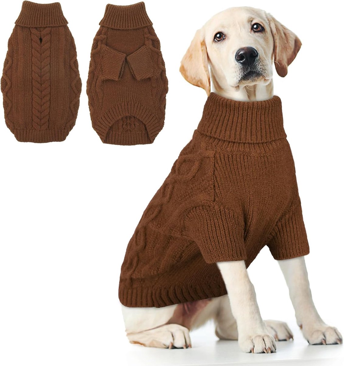 Truien voor grote honden, warme huisdierkleding outfit voor de winter buiten, zachte trui dikke jas voor Franse buldog, bordercollie, bruin, XL