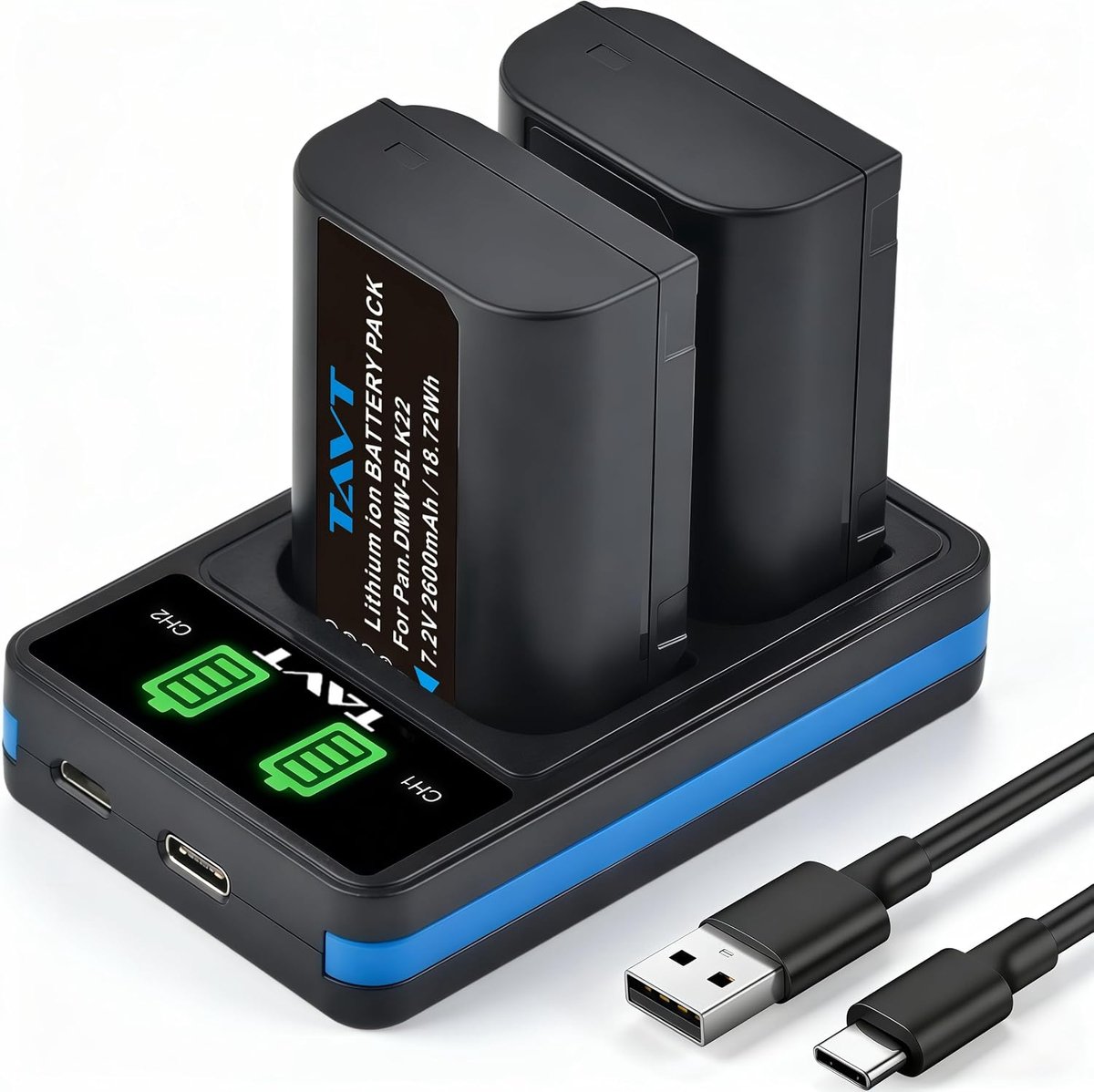 2x 2600mAh Vervangende Accu met Dubbele Lader voor Panasonic Lumix DC-S5, S5 II, GH6, G9, GH5