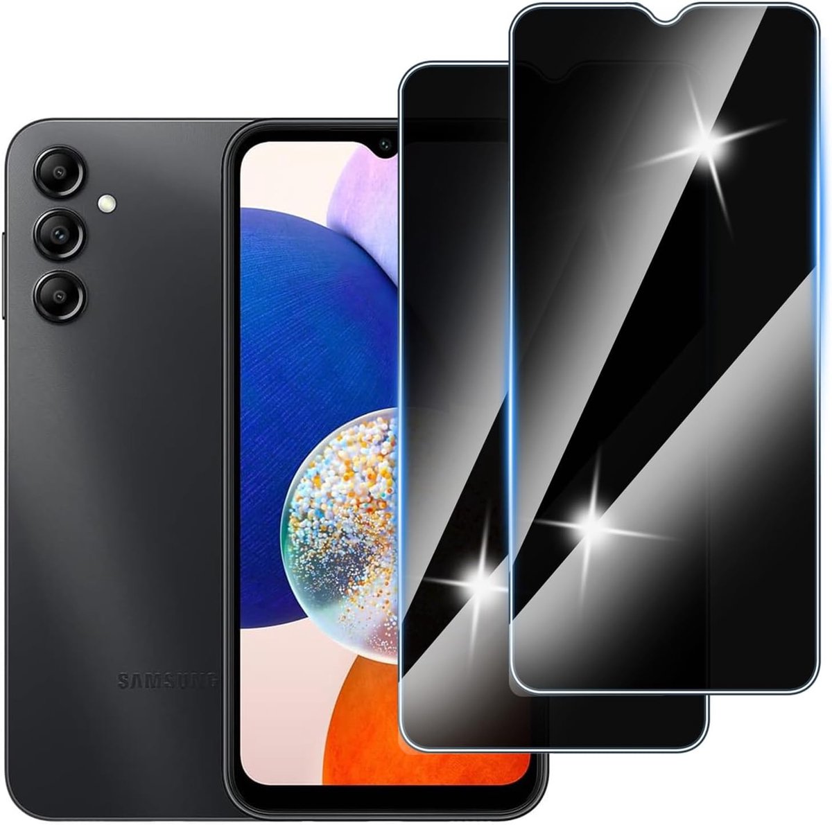 【3 stuks】privacy schermbeschermer voor Samsung galaxy A14, hardheid 9H,Geen Luchtbellen，Anti-Spy pantserbescherming,krasbestendig,privacyfolie
