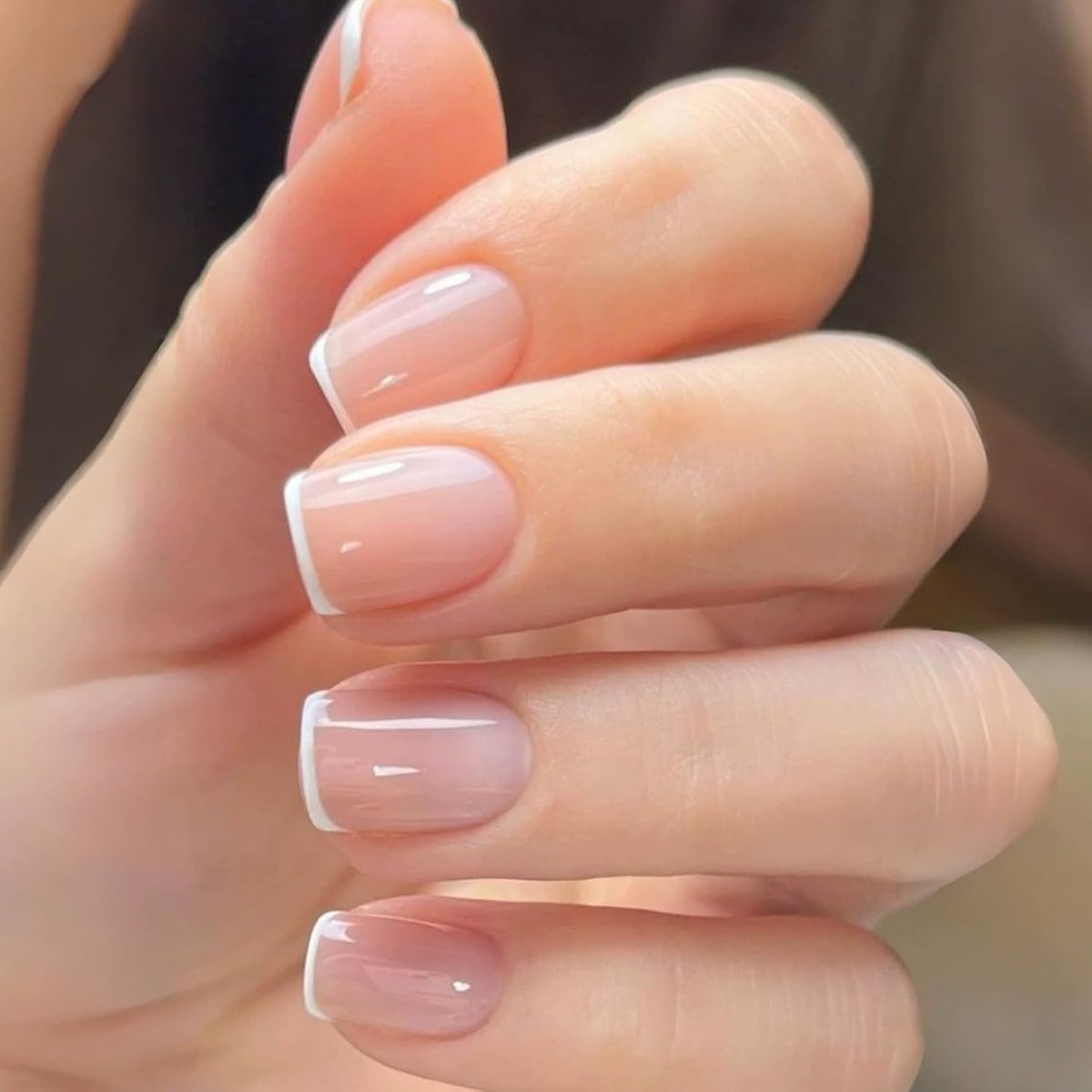 24 stuks korte kunstnagels, French, hoekige press on nails, volledige dekking, kunstnagels met nagellijm voor natuurlijke manicure