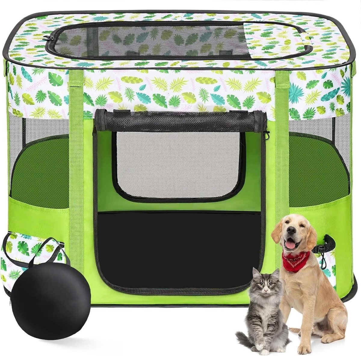 Hondenhok Huisdierhek 80x60x55cm Opvouwbare Huisdieren box Rechthoek Leveringsruimte Kattennest Kattenhol Puppy hok Hond kennel Gesloten Huisdieren tent met draagtas (gras groen)