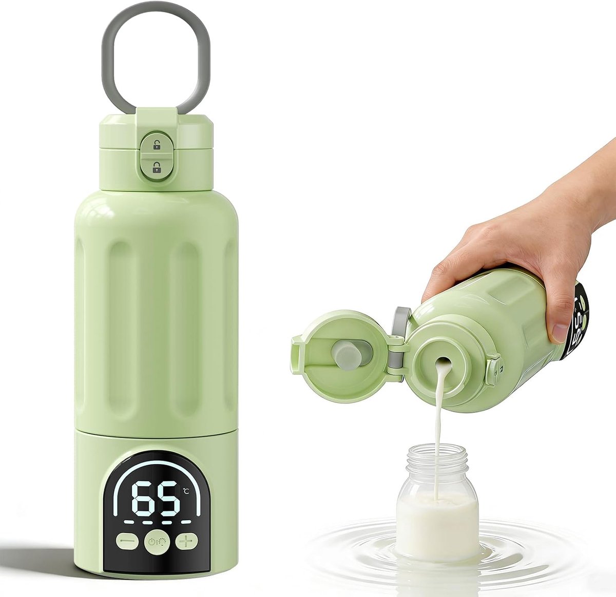 Flessenwarmer, snel opwarmen en lange levensduur van de batterij, 12.000 mAh, temperatuurcontrole, 500 ml flessenwarmer voor de hele dag voor moedermelk, formule of water (groen)