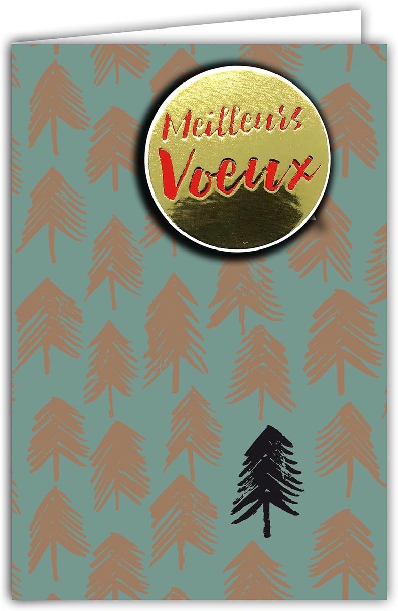 Beste wensen collage in reliëf van glanzende tekst met envelop 12 x 17,5 cm bos, geometrische sparren, abstract, voor professionals, collega's, werknemers of particulieren, nieuwjaar