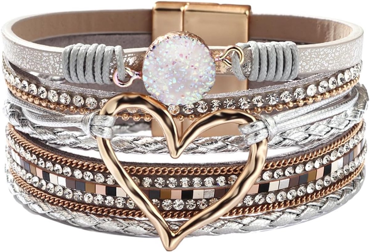 PU lederen armband wikkelarmband voor dames boho manchet grijs 1