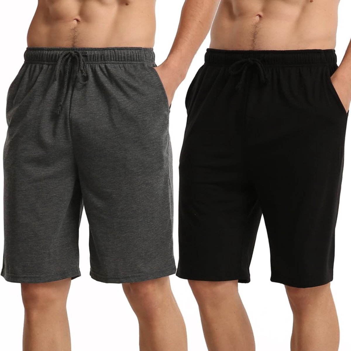 Pyjamabroek voor heren, 2 stuks, ademende slaapshorts met zijzakken, pyjamabroek, loungebroek, nachtkleding