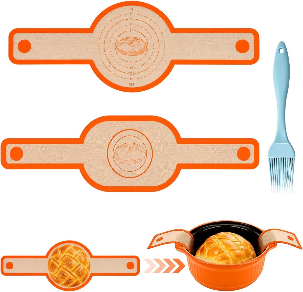 bakmat brood voor Dutch Oven, 2 stuks broodbakmat (rond en ovaal)