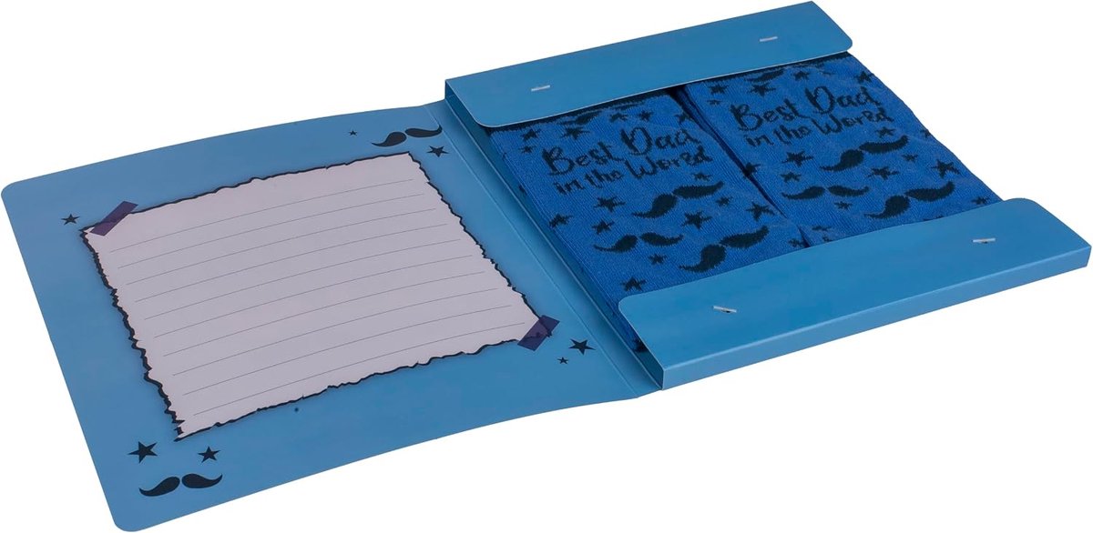 Herensokken, cadeauset Bester Papa, 1 paar met beschrijfbare wenskaart, katoenen sokken, eenheidsmaat 42-46, cadeau-idee voor Vaderdag, verjaardag en verrassing (blauw/wit)