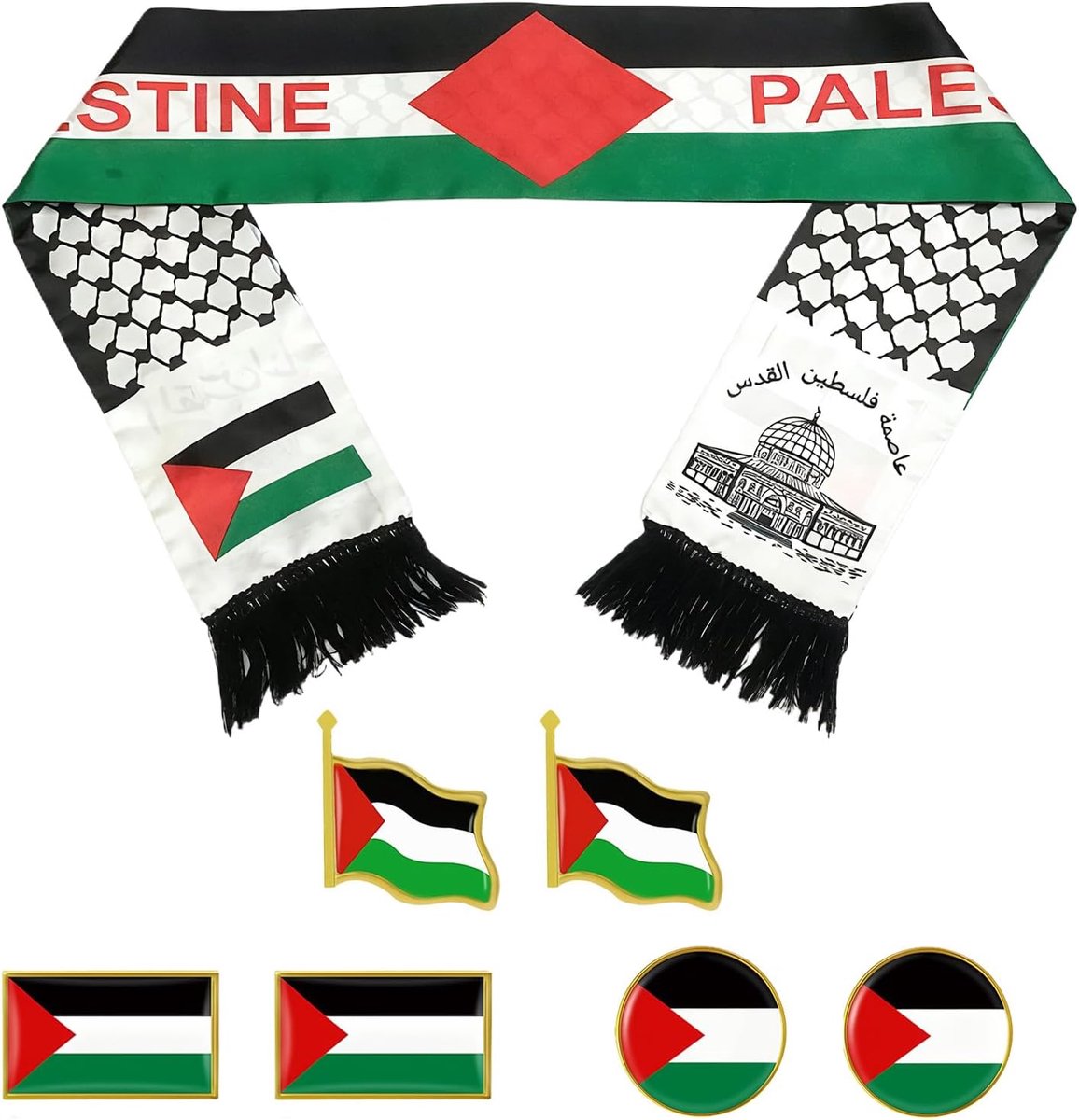 Sjaal met Palestijnse vlag en 6 vlaggen, 135 x 14 cm, Palestijnse sjaal voor mannen en vrouwen, halssjaal cadeau, Normaal, modern