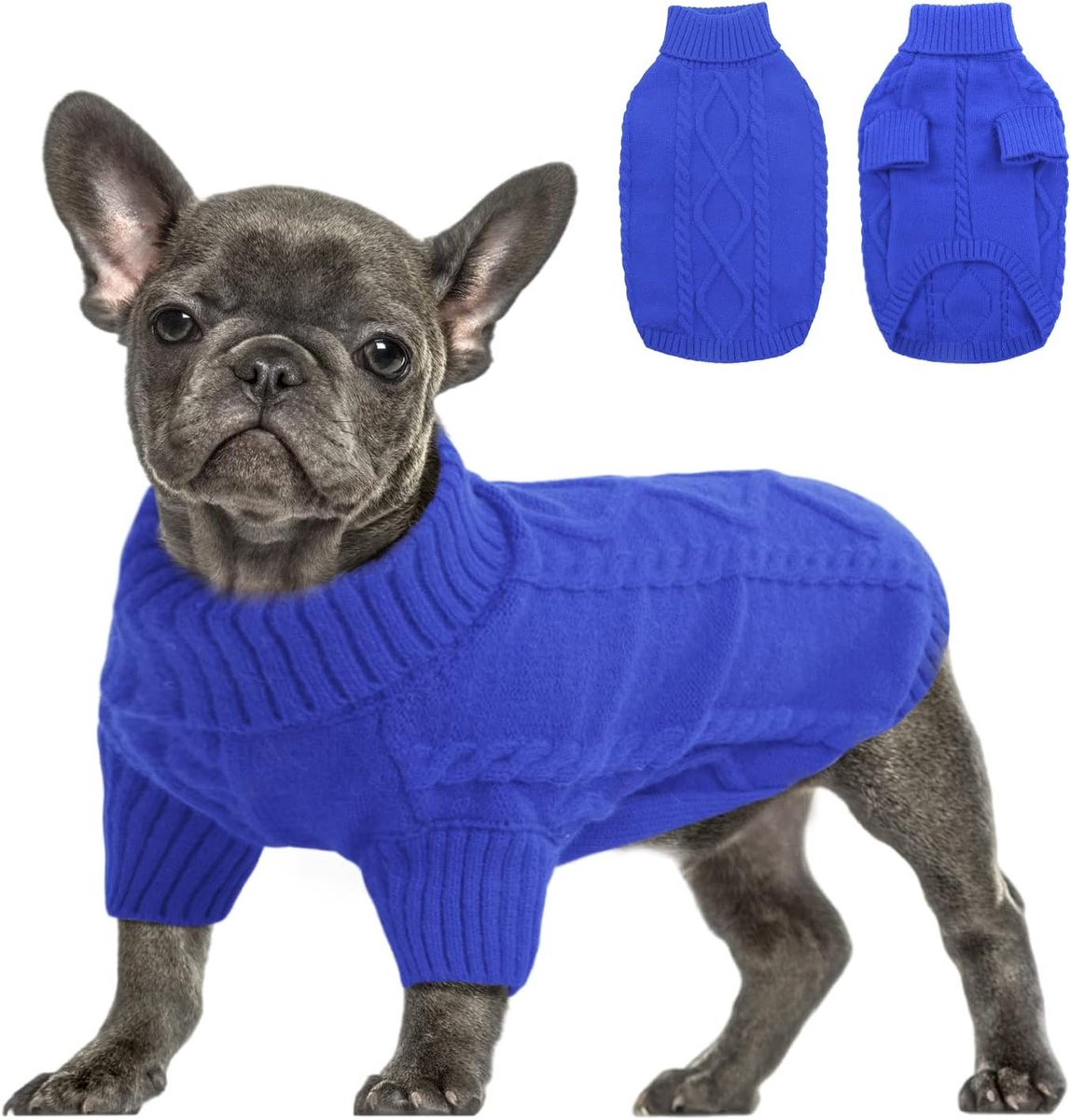 Teckel trui grote maat gebreide hondentrui rolkraag gebreide trui kat trui hondenkleding outfit voor teckel chihuahua worst hond bulldog yorkie, blauw, XL