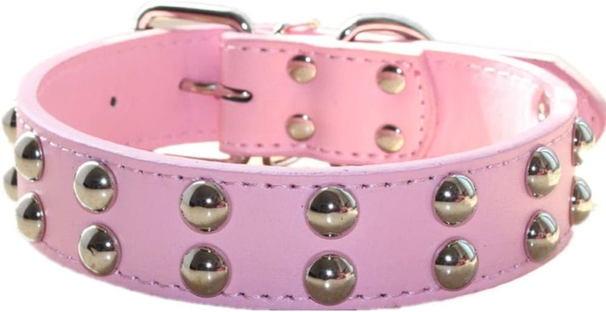 1.2 "Brede Lederen Halsband Spiked Studded Kraag voor Medium Grote Rassen Pitbull Terrier (S, Roze)