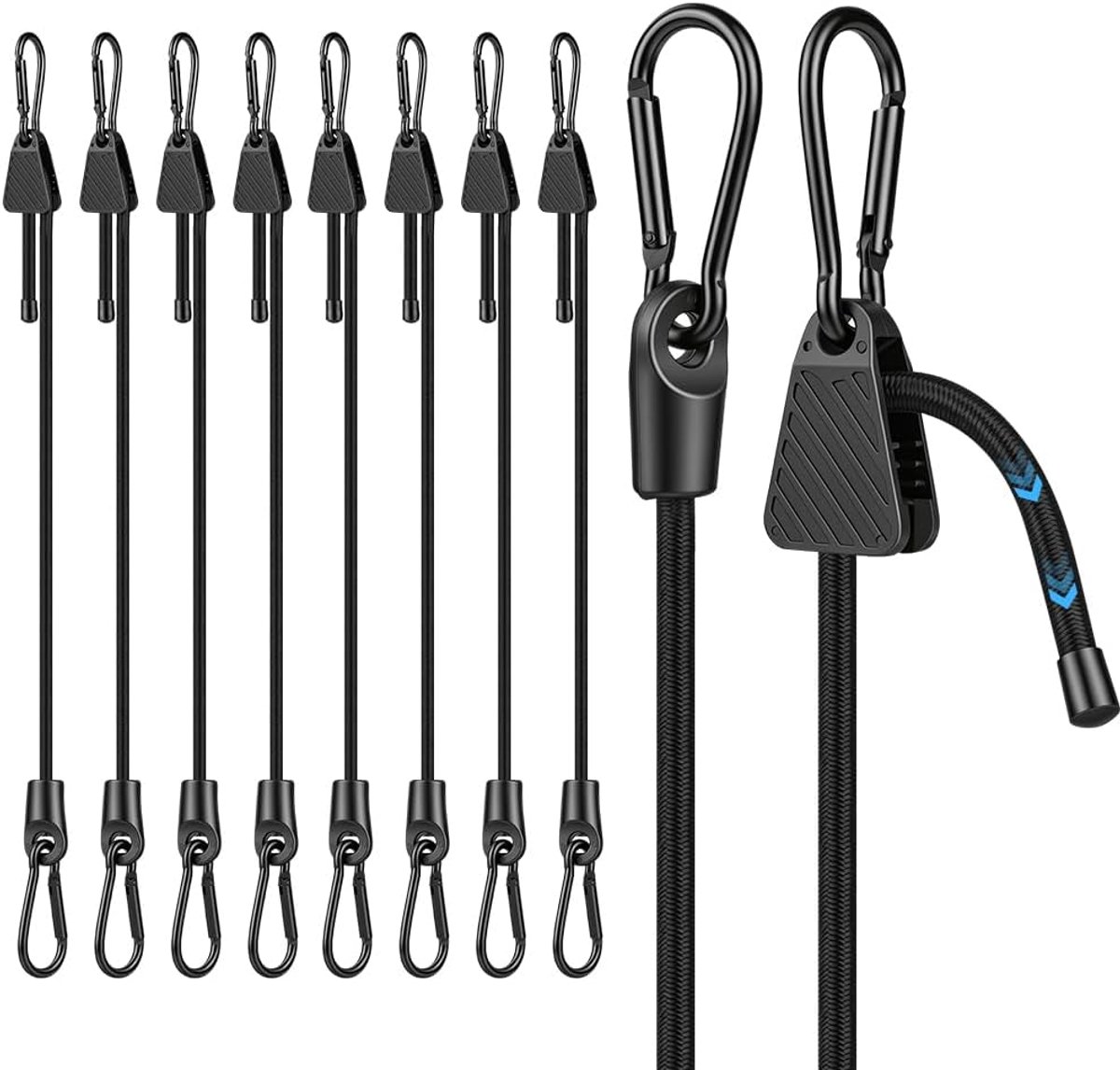 8 stuks verstelbare spanners, 30 cm, elastische spanners met karabijnhaak