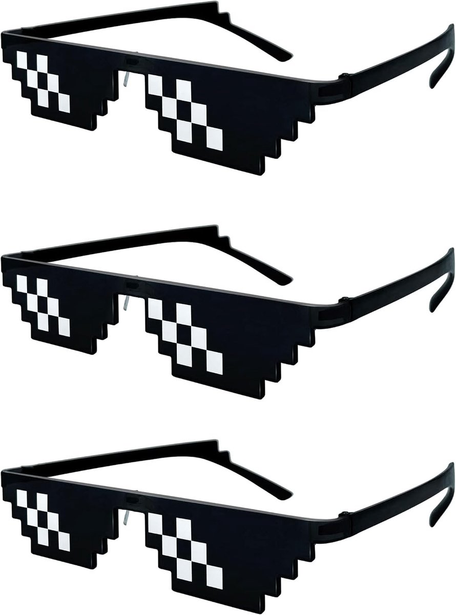 3 stuks zonnebril, Pixel zwart, coole zonnebril, grappige zonnebril, Swag zonnebril, uniseks, grappige bril voor feestjes en kostuums, zwart