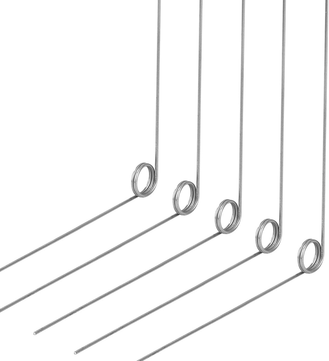 10 stuks roestvrijstalen draaiveren, draaddiameter 0,8 mm, binnendiameter 6 mm, armlengte 60 mm, hoek 90 graden, 2 omwentelingen, recht 0,8 x 6 x 60 mm