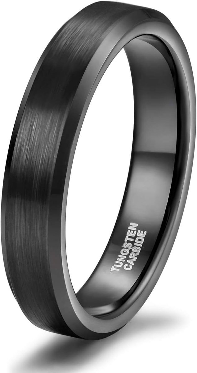 Ring, voor dames en heren, wolfraamcarbide, geborsteld zwart, verlovingsring of trouwring