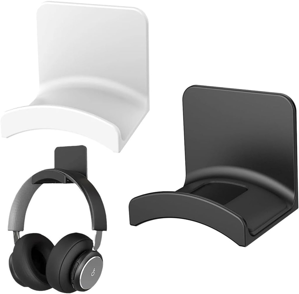 Set van 4 universele headsethouders voor tafel, hoofdtelefoonhouder, wandhouder, houder met sterk plakband, hoofdtelefoonhouder, headset, standaard voor de meeste gaming-hoofdtelefoons (wit en zwart)