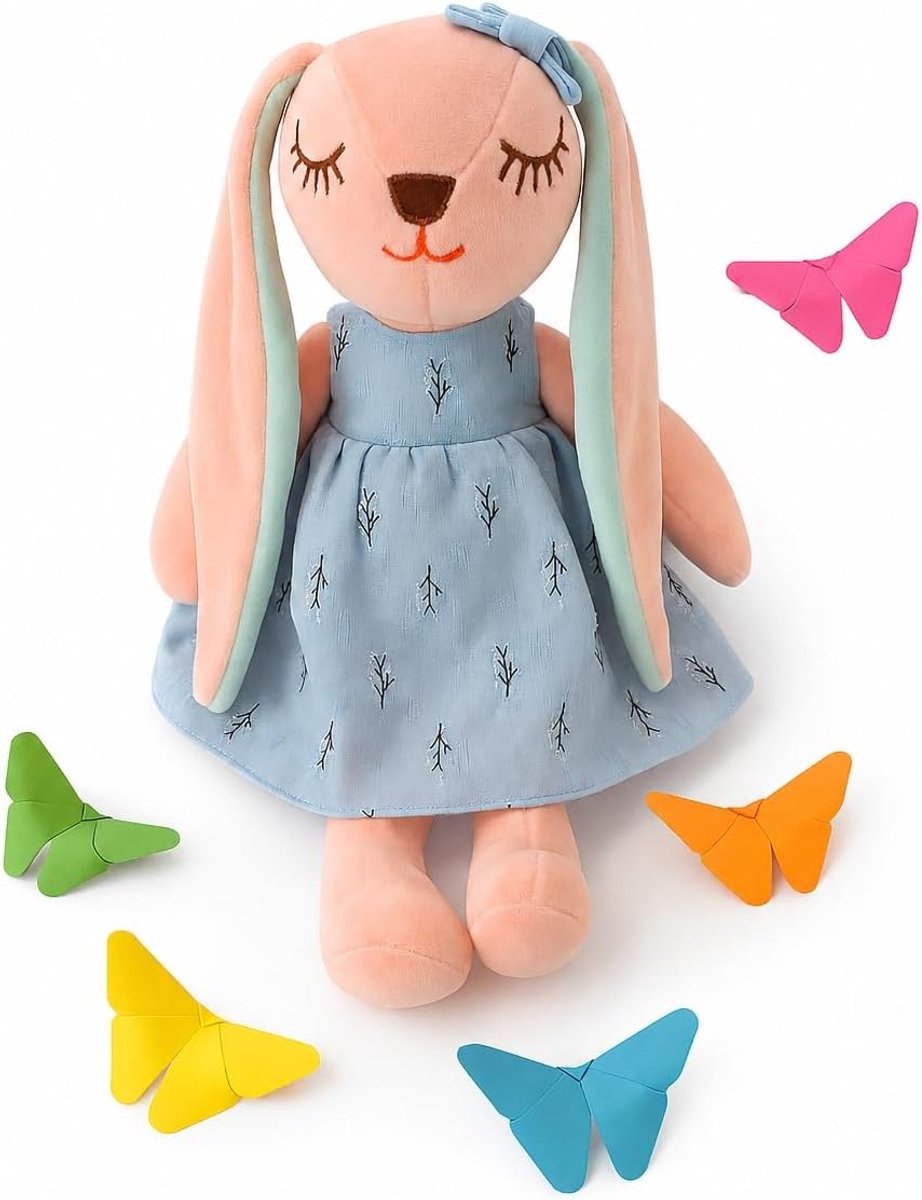 Haas deelt mijn dromen met geborduurde jurk en origami-vlinders, cadeau voor meisjes, roze en blauw (blauw)