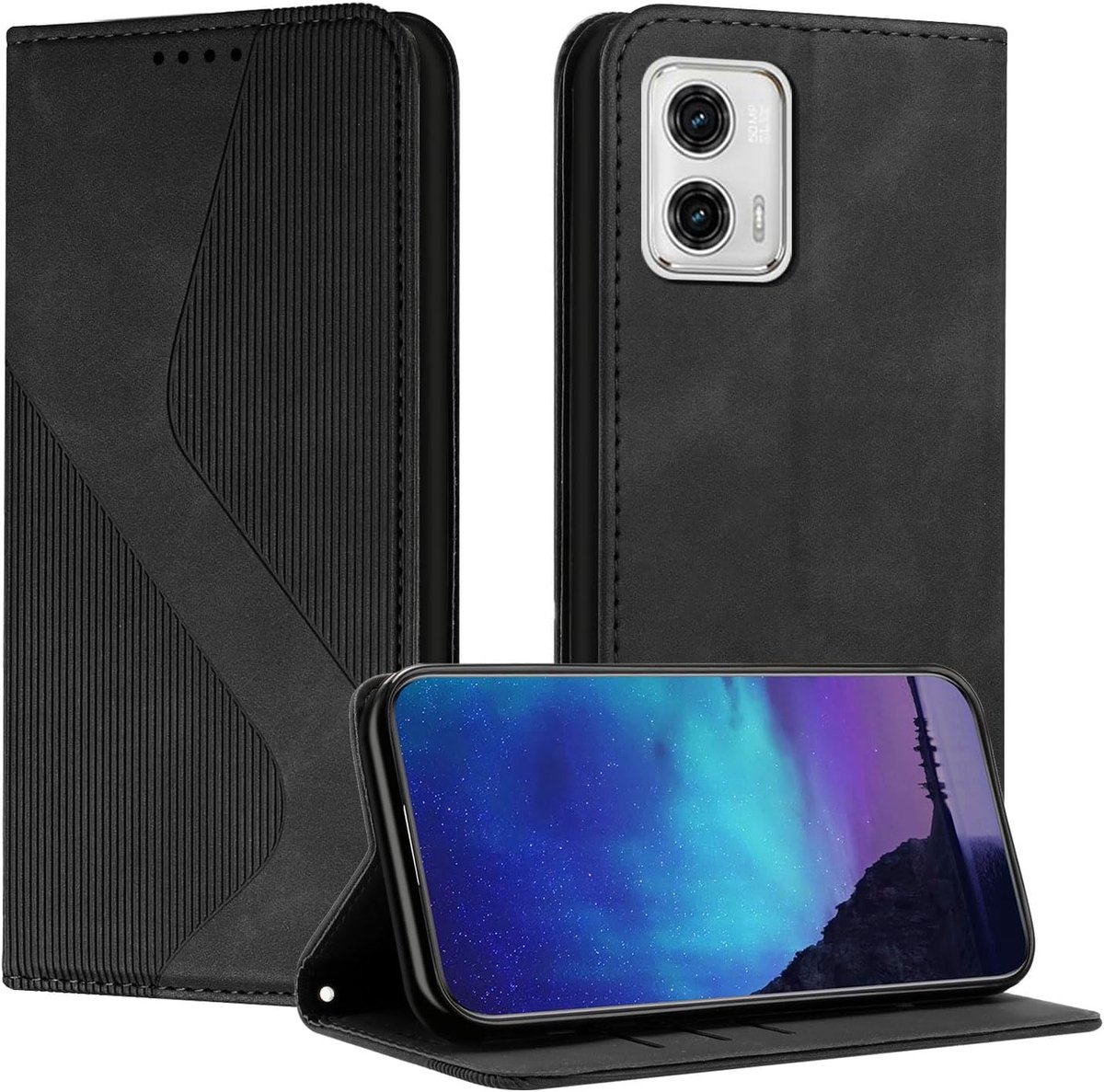 Case voor Motorola Moto G73 5G met verstelbare staande functie Magnetische Lock Flip Lederen Drop Protection Fashion telefoonhoesje - Zwart