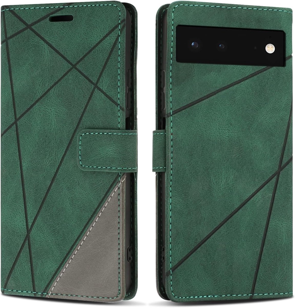 Hoesje voor Google Pixel 6, Premium Lederen Portemonnee Beschermhoes Telefoonhoesjes met Kaartenvakken Beschermhoesje voor Google Pixel 6, Groen