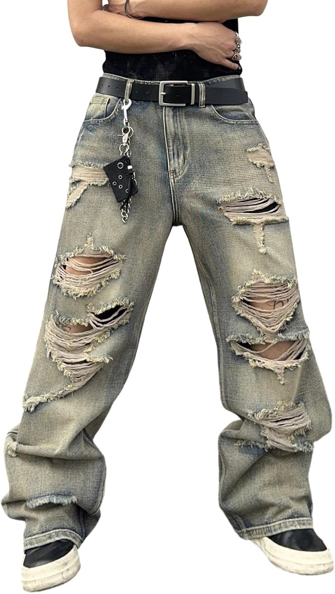 Jeans Gescheurd wijde pijpen Jeans Vintage Y2k Denim Broek Skater