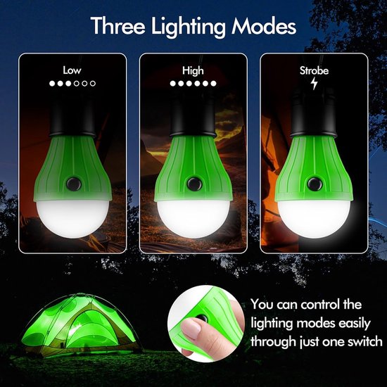 Portable LED Camping Light (with hook/clip, doubles as an emergency light) – Black, 4-Pack – 5 x 5 x 10 cm — afbeelding 2